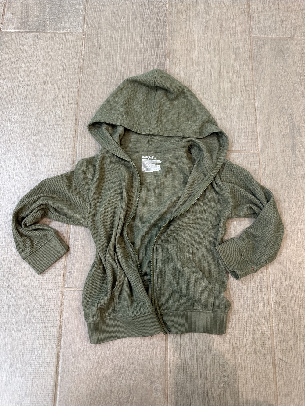 Olive Green Hooded Zip-Up Sweater